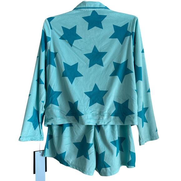 Art Class Girls NWT PJ Set (L 10/12) – Star Print Aqua Blue Button Top & Shorts - Picture 2 of 5